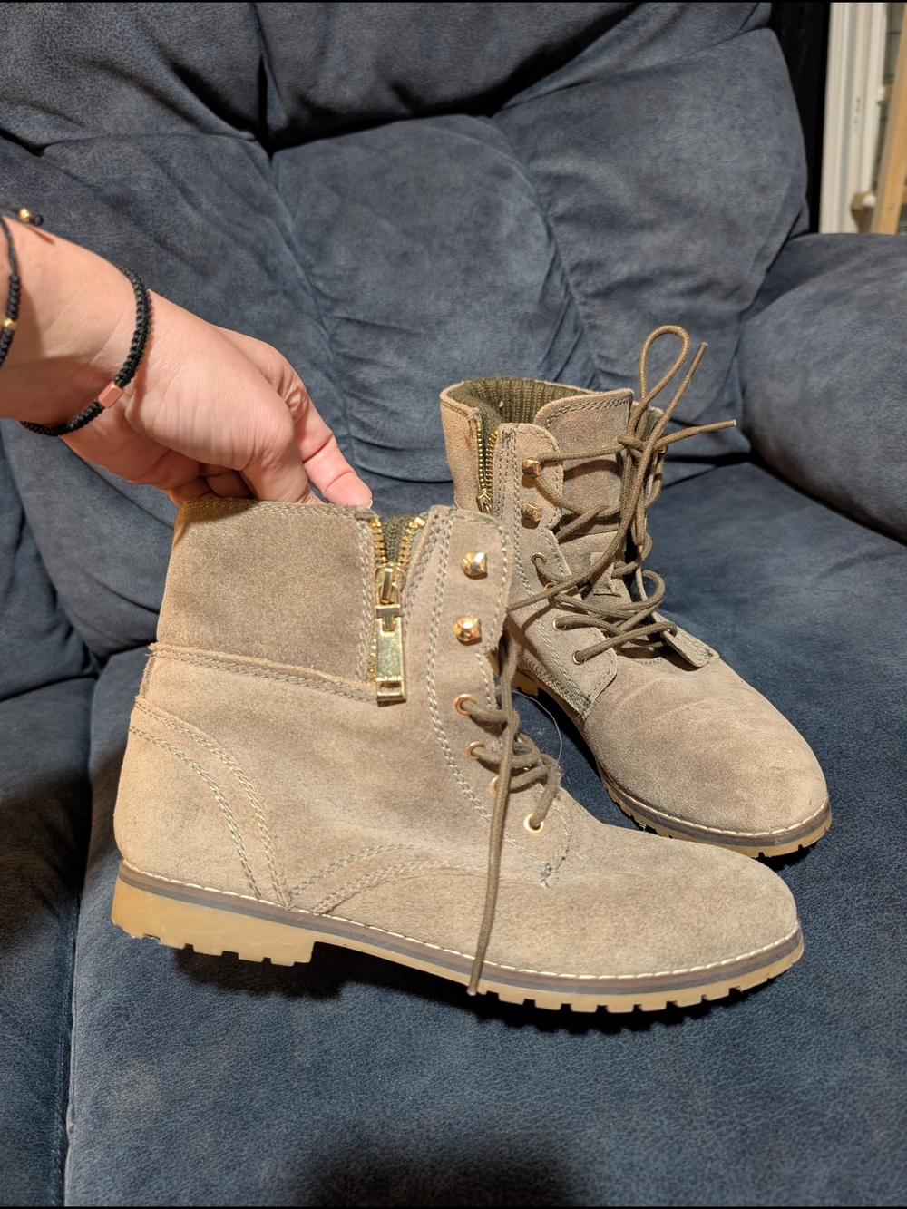 Tommy Hilfiger Taupe Suede Lace-Up Ankle Boots with Side Zip
